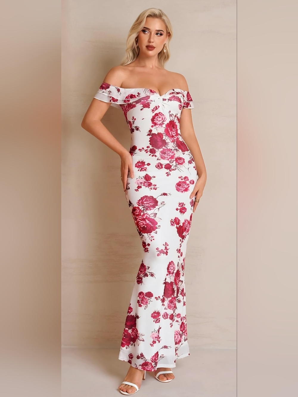 Nwt Floral Off Shoulder Maxi Dress Xl Mermaid Bodycon Has Stretch